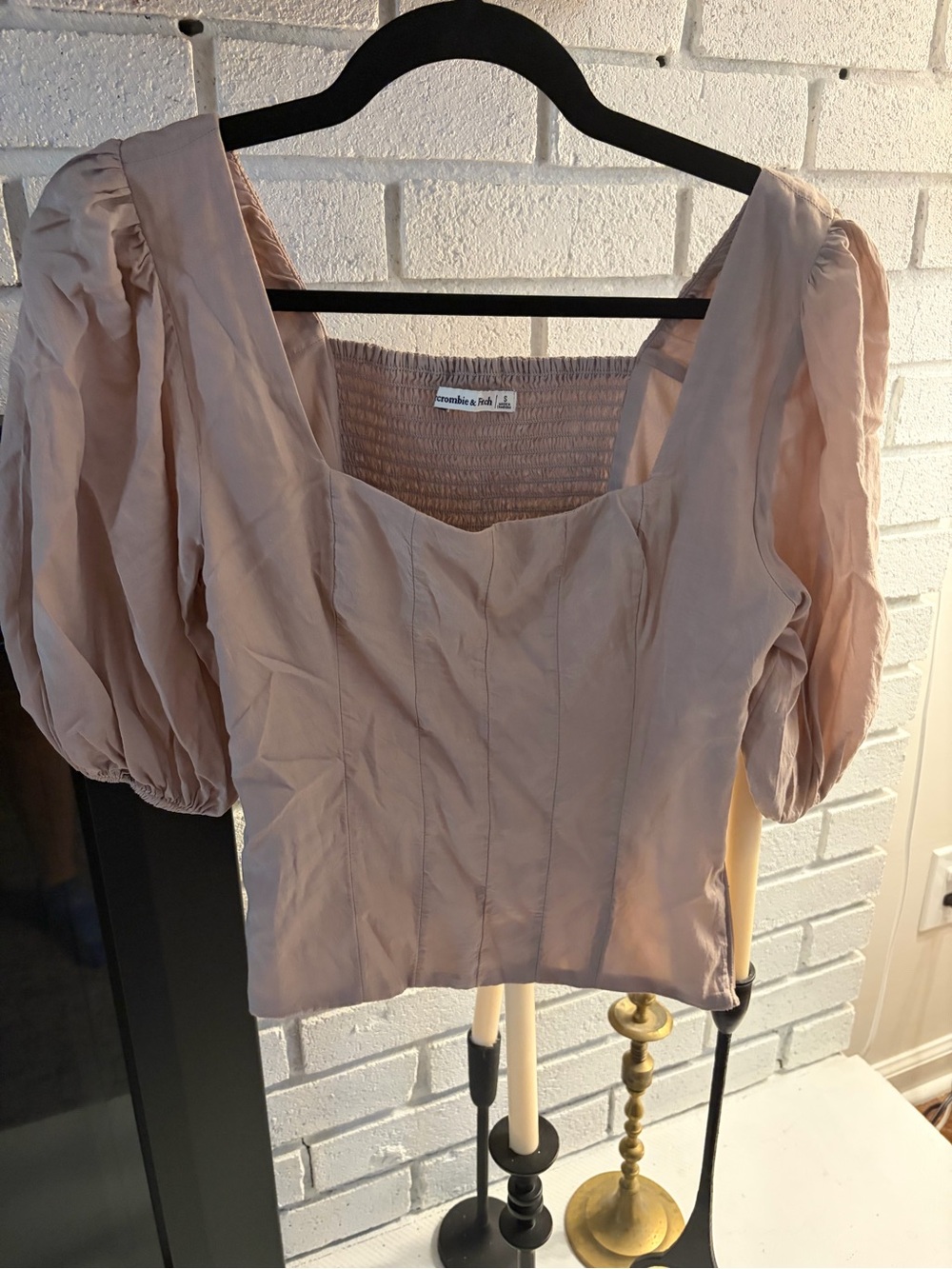 Abercrombie & Fitch Blush Puff-Sleeve Square-Neck Blouse